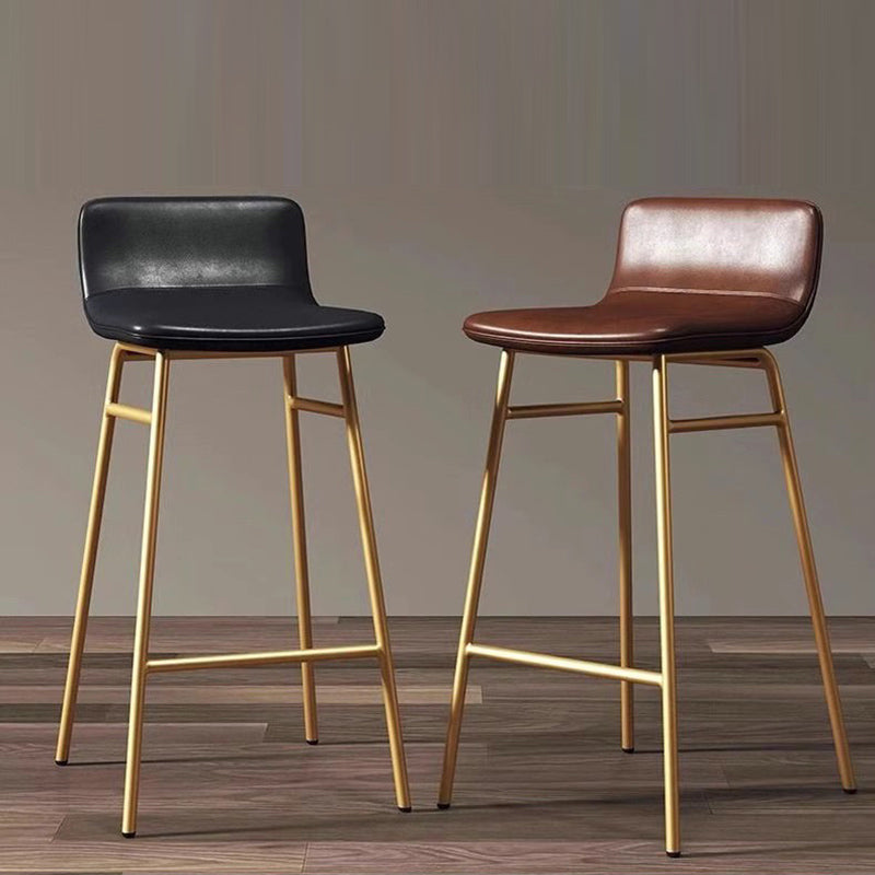 Contemporary Scandinavian Iron PU Leather Square Bar Stool Backrest Armless For Dining Room &amp; Kitchen