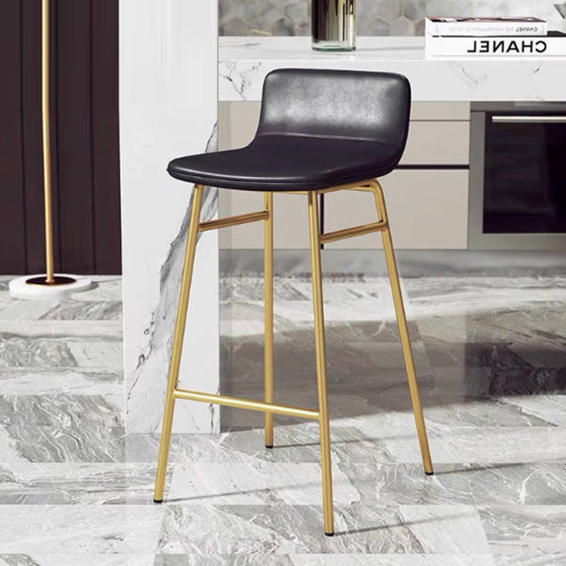 Contemporary Scandinavian Iron PU Leather Square Bar Stool Backrest Armless For Dining Room &amp; Kitchen