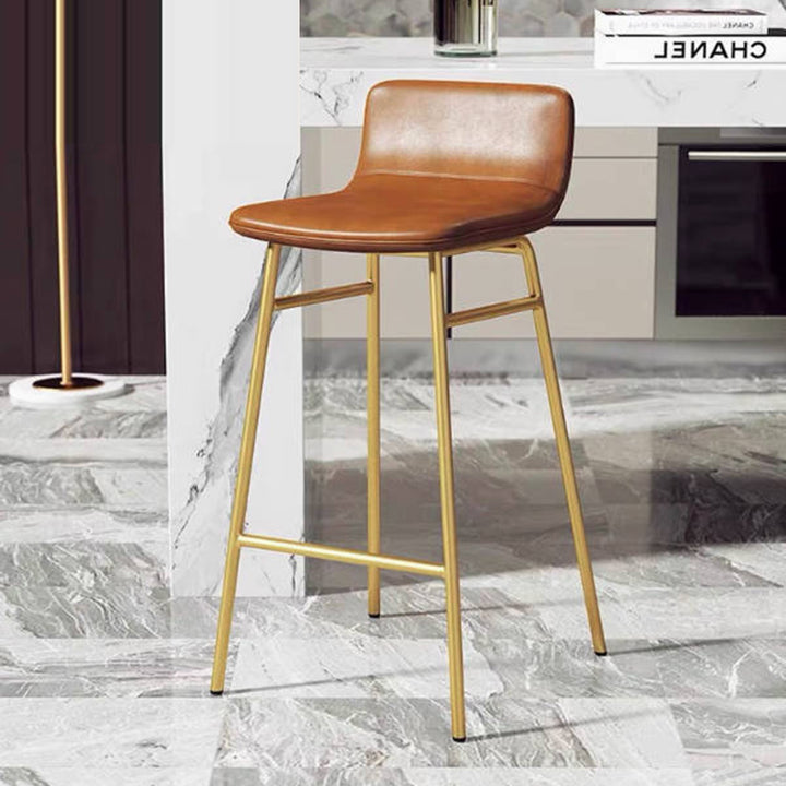 Contemporary Scandinavian Iron PU Leather Square Bar Stool Backrest Armless For Dining Room &amp; Kitchen