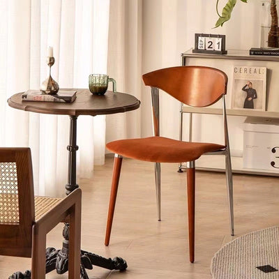 Contemporary Scandinavian Wood Iron Velvet Square Dining Chair Backrest Armless For Dining Room & Kitchen