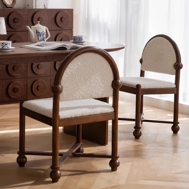 Traditional French Ash Wood Lambswool Sponge Square Vanity Stool Backrest Armless For Bedroom