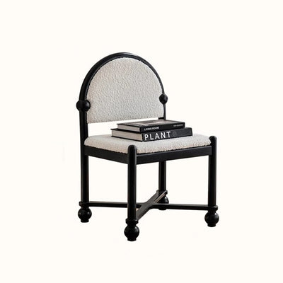 Traditional French Ash Wood Lambswool Sponge Square Vanity Stool Backrest Armless For Bedroom