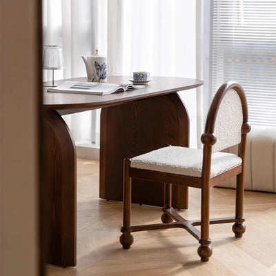 Traditional French Ash Wood Lambswool Sponge Square Vanity Stool Backrest Armless For Bedroom