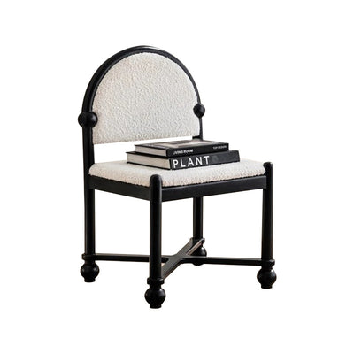 Traditional French Ash Wood Lambswool Sponge Square Vanity Stool Backrest Armless For Bedroom