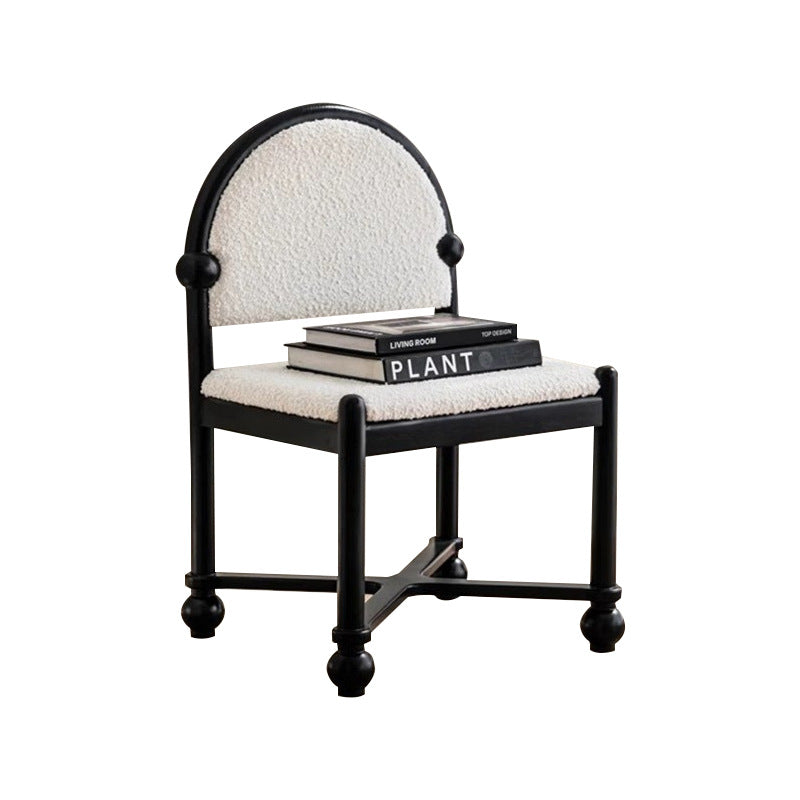 Traditional French Ash Wood Lambswool Sponge Square Vanity Stool Backrest Armless For Bedroom