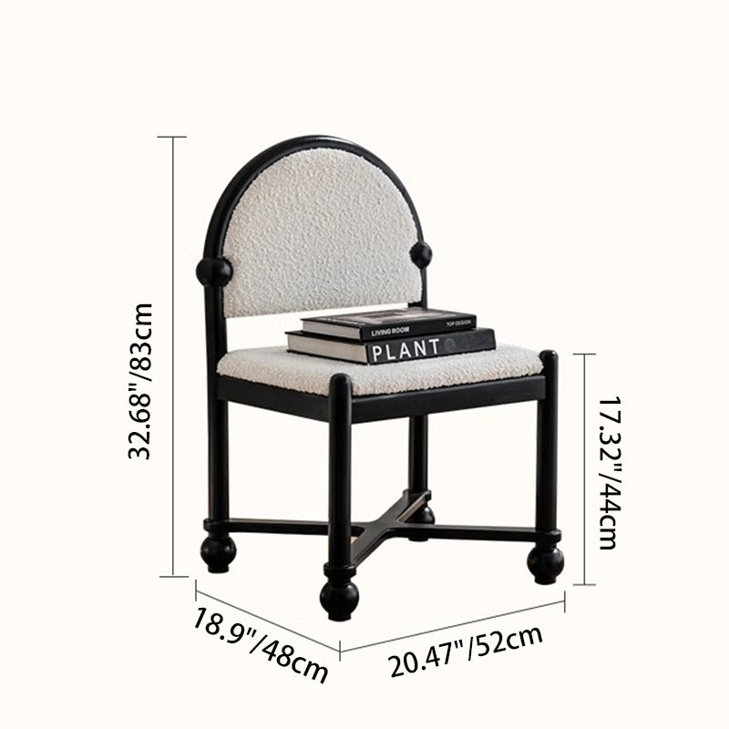 Traditional French Ash Wood Lambswool Sponge Square Vanity Stool Backrest Armless For Bedroom