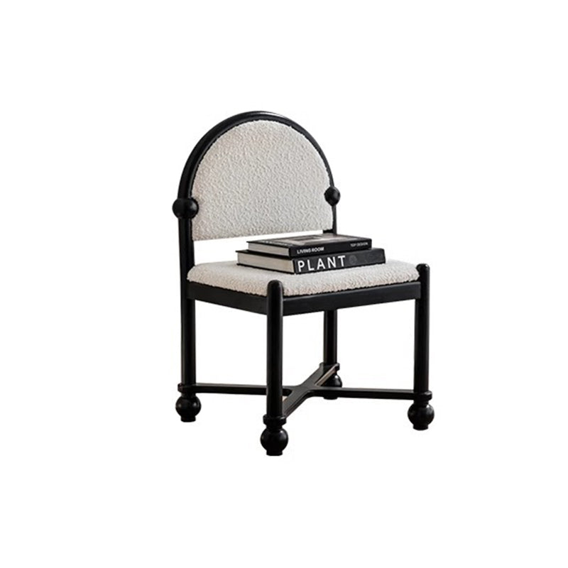 Traditional French Ash Wood Lambswool Sponge Square Vanity Stool Backrest Armless For Bedroom