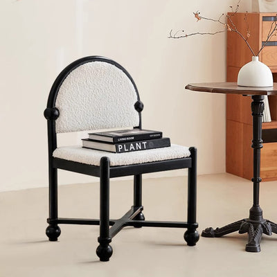 Traditional French Ash Wood Lambswool Sponge Square Vanity Stool Backrest Armless For Bedroom