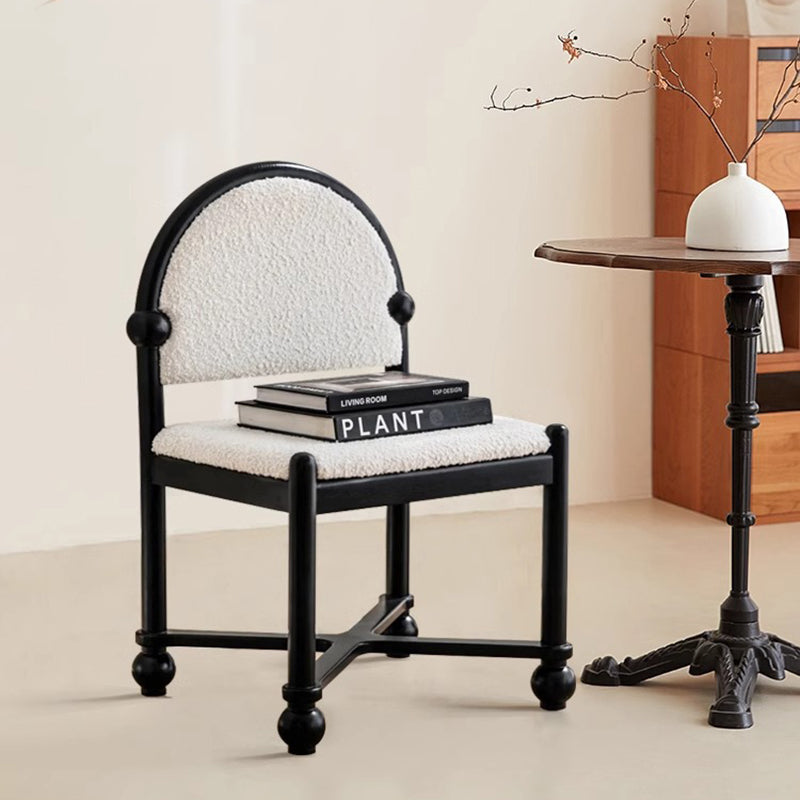 Traditional French Ash Wood Lambswool Sponge Square Vanity Stool Backrest Armless For Bedroom