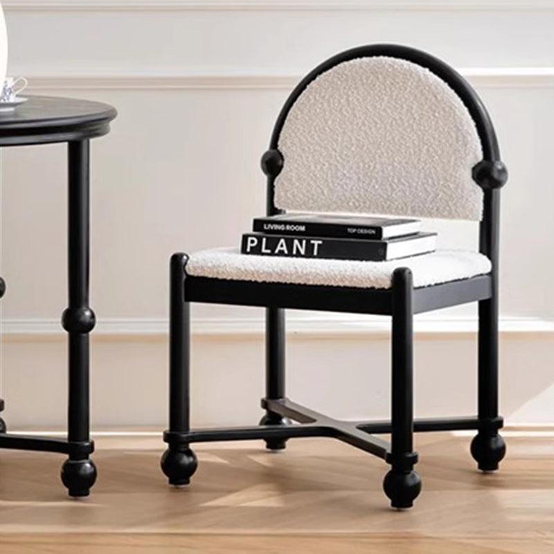 Traditional French Ash Wood Lambswool Sponge Square Vanity Stool Backrest Armless For Bedroom