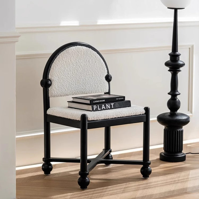 Traditional French Ash Wood Lambswool Sponge Square Vanity Stool Backrest Armless For Bedroom