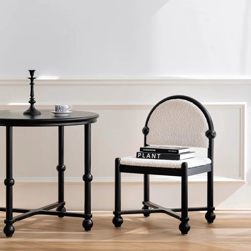 Traditional French Ash Wood Lambswool Sponge Square Vanity Stool Backrest Armless For Bedroom