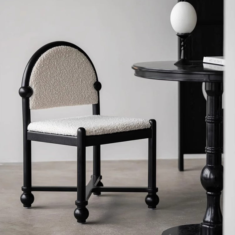 Traditional French Ash Wood Lambswool Sponge Square Vanity Stool Backrest Armless For Bedroom
