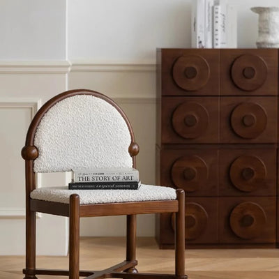 Traditional French Ash Wood Lambswool Sponge Square Vanity Stool Backrest Armless For Bedroom