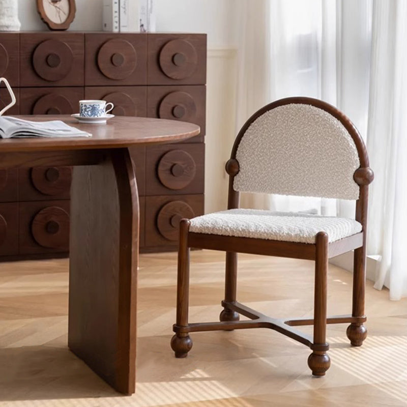 Traditional French Ash Wood Lambswool Sponge Square Vanity Stool Backrest Armless For Bedroom