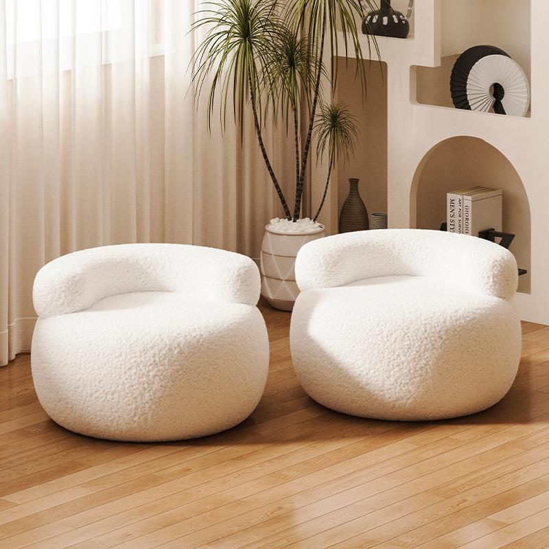 Modern Minimalist Wood Lambswool Round Low Stool Backrest Armless For Living Room