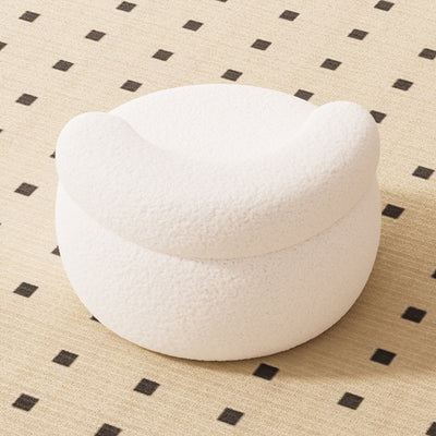 Modern Minimalist Wood Lambswool Round Low Stool Backrest Armless For Living Room