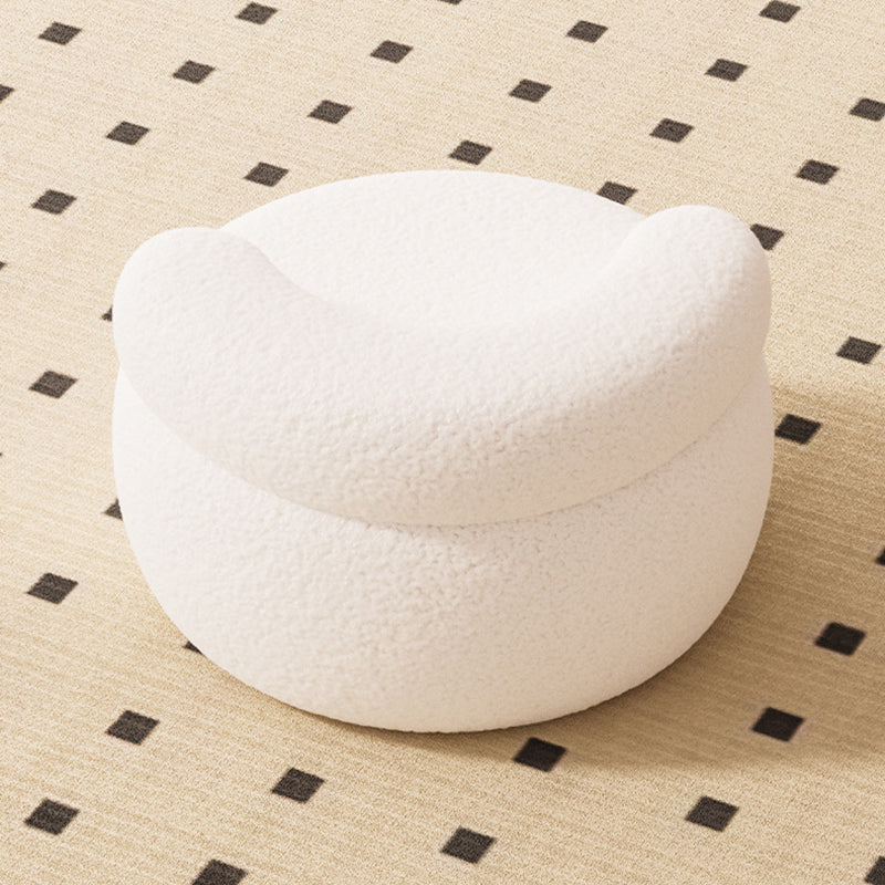 Modern Minimalist Wood Lambswool Round Low Stool Backrest Armless For Living Room