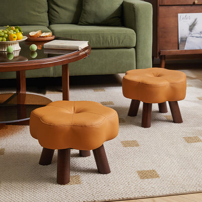 Modern Minimalist Faux Leather Wood Flower Low Stool Backless Armless For Living Room