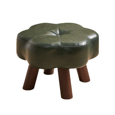 Modern Minimalist Faux Leather Wood Flower Low Stool Backless Armless For Living Room