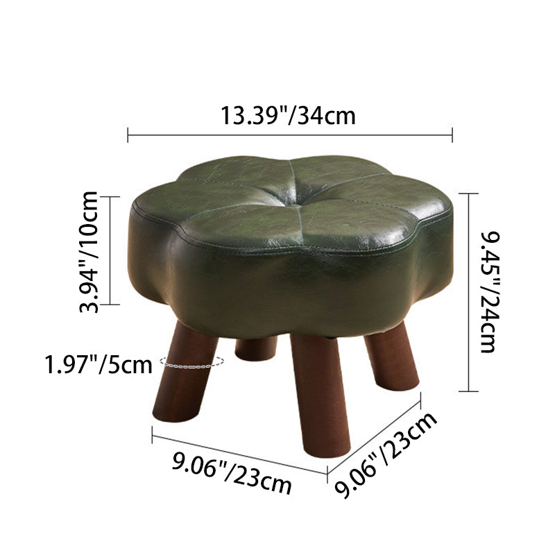 Modern Minimalist Faux Leather Wood Flower Low Stool Backless Armless For Living Room