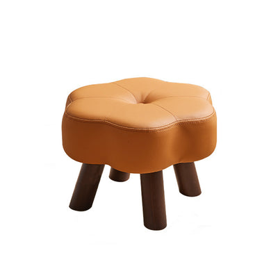 Modern Minimalist Faux Leather Wood Flower Low Stool Backless Armless For Living Room