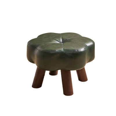 Modern Minimalist Faux Leather Wood Flower Low Stool Backless Armless For Living Room