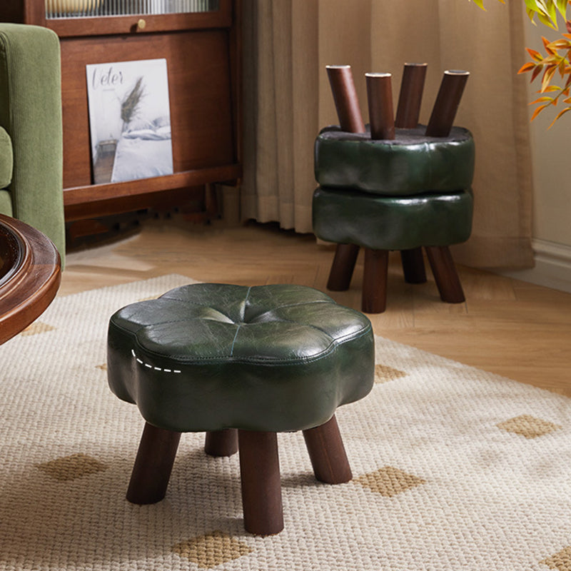 Modern Minimalist Faux Leather Wood Flower Low Stool Backless Armless For Living Room