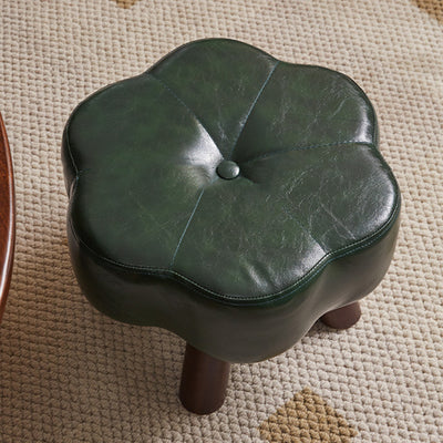 Modern Minimalist Faux Leather Wood Flower Low Stool Backless Armless For Living Room