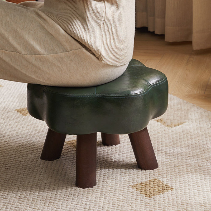 Modern Minimalist Faux Leather Wood Flower Low Stool Backless Armless For Living Room