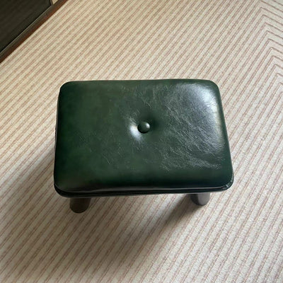 Contemporary Scandinavian Oil Wax Leather Wood Rectangular Low Stool Backless Armless For Living Room