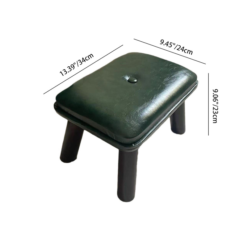 Contemporary Scandinavian Oil Wax Leather Wood Rectangular Low Stool Backless Armless For Living Room
