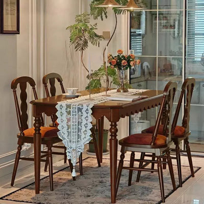 Contemporary Retro Wood Velvet Square Dining Chair Backrest Armless For Dining Room & Kitchen