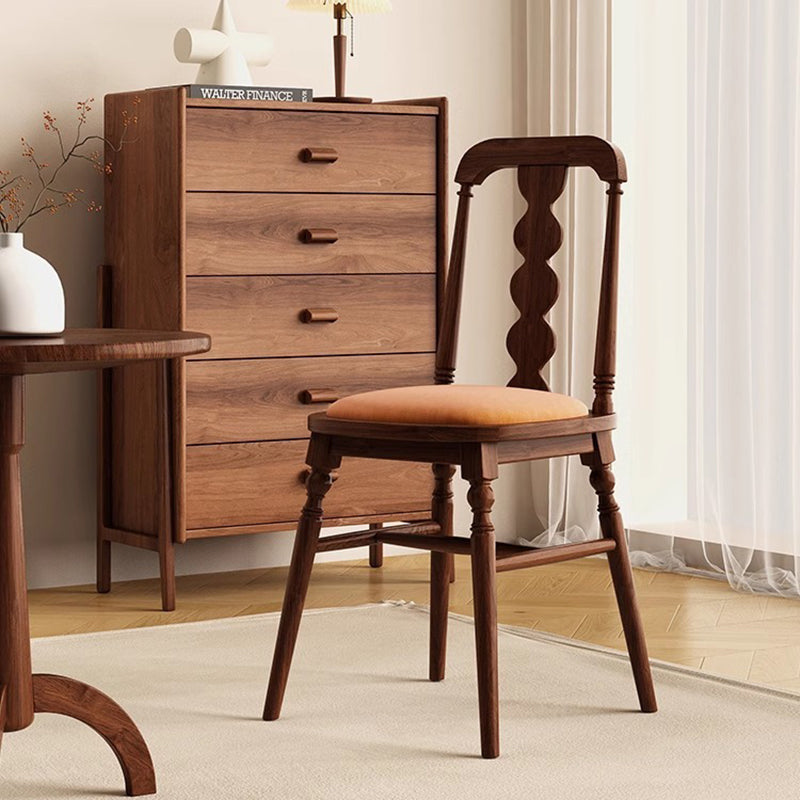 Contemporary Retro Wood Velvet Square Dining Chair Backrest Armless For Dining Room & Kitchen
