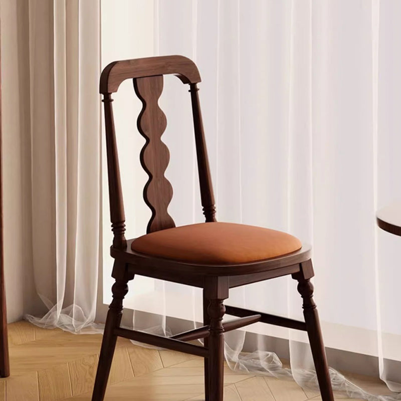 Contemporary Retro Wood Velvet Square Dining Chair Backrest Armless For Dining Room & Kitchen