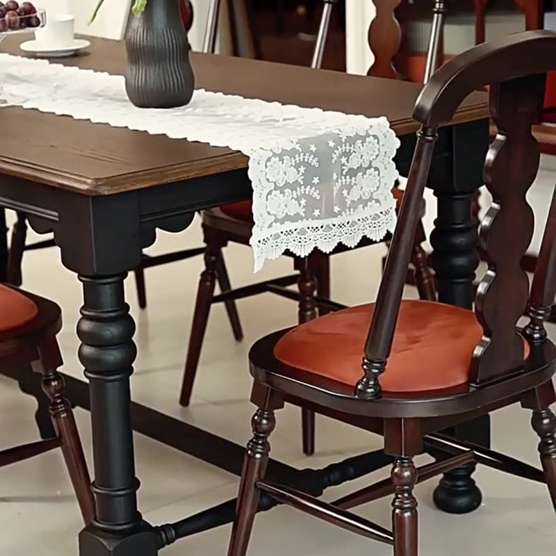 Contemporary Retro Wood Velvet Square Dining Chair Backrest Armless For Dining Room & Kitchen