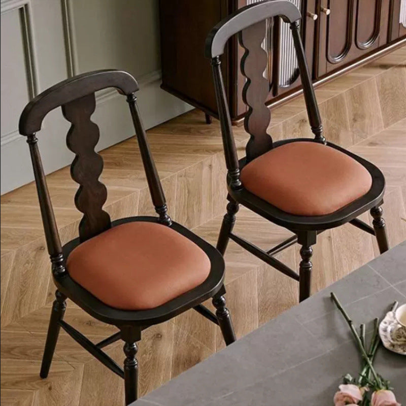 Contemporary Retro Wood Velvet Square Dining Chair Backrest Armless For Dining Room & Kitchen