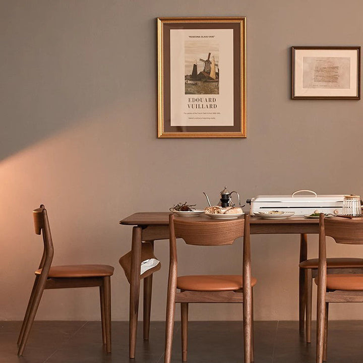 Moderner minimalistischer quadratischer gebogener gepolsterter Kissen-Walnuss-Holz-Esszimmerstuhl Rückenlehne ohne Armlehnen für Esszimmer 
