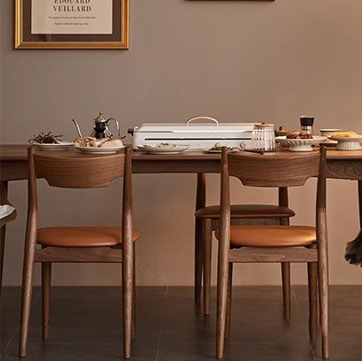 Moderner minimalistischer quadratischer gebogener gepolsterter Kissen-Walnuss-Holz-Esszimmerstuhl Rückenlehne ohne Armlehnen für Esszimmer 