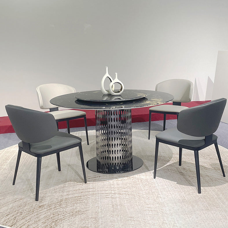 Chaise de salle à manger moderne de luxe en cuir carré incurvé en acier au carbone avec dossier sans accoudoirs pour salle à manger 