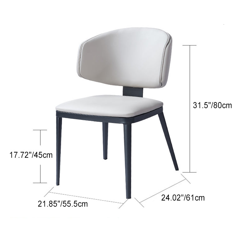 Chaise de salle à manger moderne de luxe en cuir carré incurvé en acier au carbone avec dossier sans accoudoirs pour salle à manger 