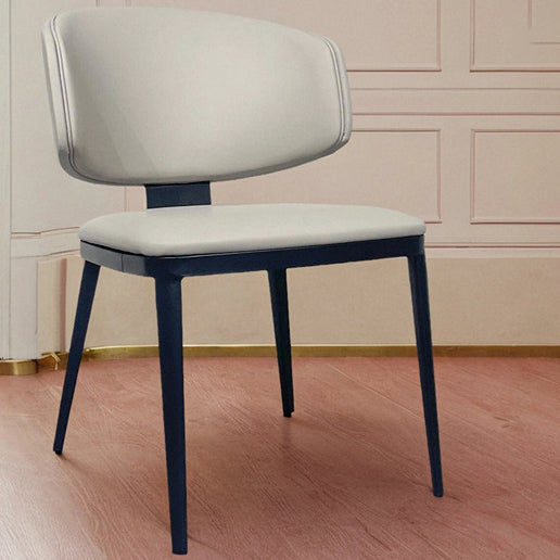 Moderne Luxus gebogene quadratische Kunstleder Kohlenstoffstahl Esszimmerstuhl Rückenlehne ohne Armlehnen für Esszimmer 