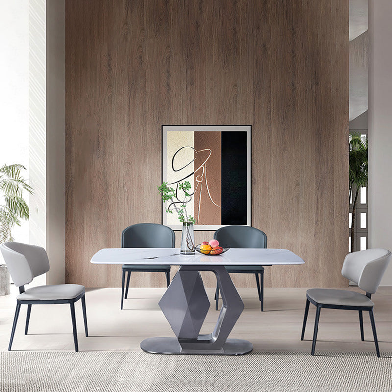 Moderne Luxus gebogene quadratische Kunstleder Kohlenstoffstahl Esszimmerstuhl Rückenlehne ohne Armlehnen für Esszimmer 