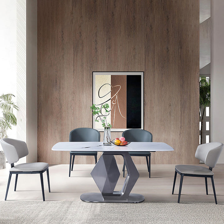 Modern Luxury Curved Square Faux Leather Carbon Steel Dining Chair Backrest Armless For Dining Room