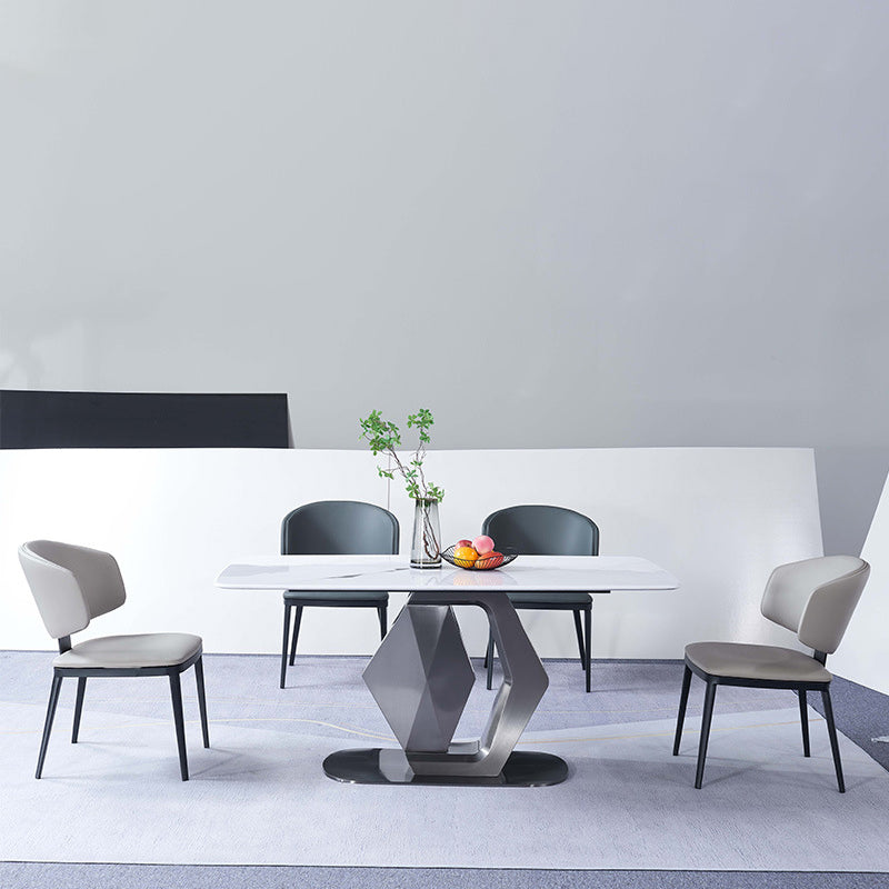 Moderne Luxus gebogene quadratische Kunstleder Kohlenstoffstahl Esszimmerstuhl Rückenlehne ohne Armlehnen für Esszimmer 