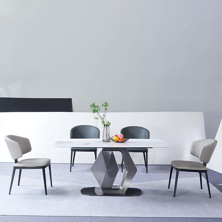 Modern Luxury Curved Square Faux Leather Carbon Steel Dining Chair Backrest Armless For Dining Room