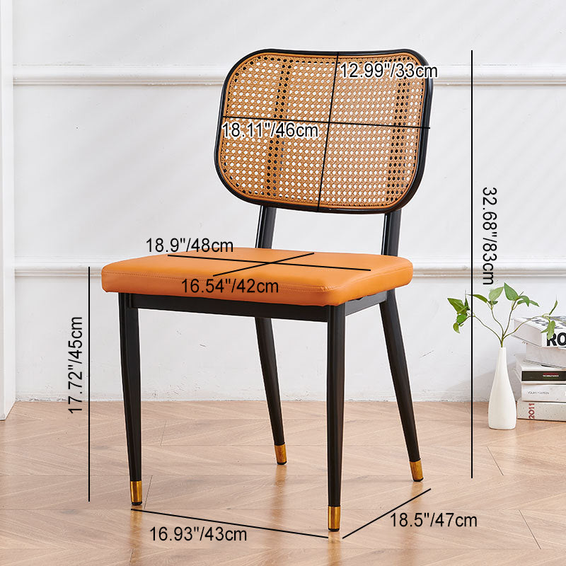 Chaise de salle à manger en cuir PU découpé moderne de luxe avec dossier en métal et rotin en bambou 