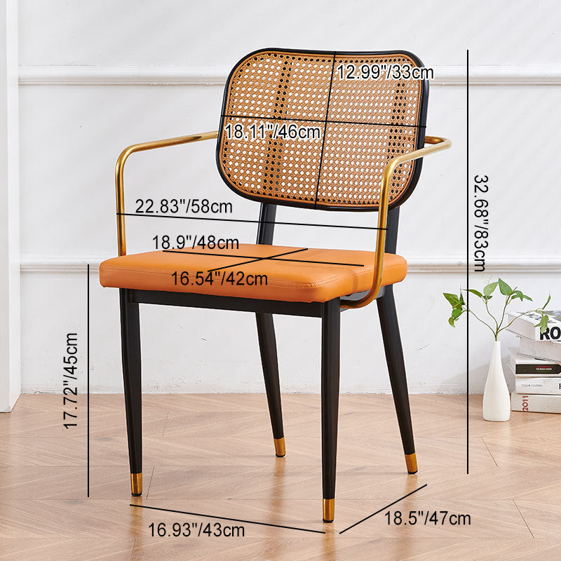 Chaise de salle à manger en cuir PU découpé moderne de luxe avec dossier en métal et rotin en bambou 