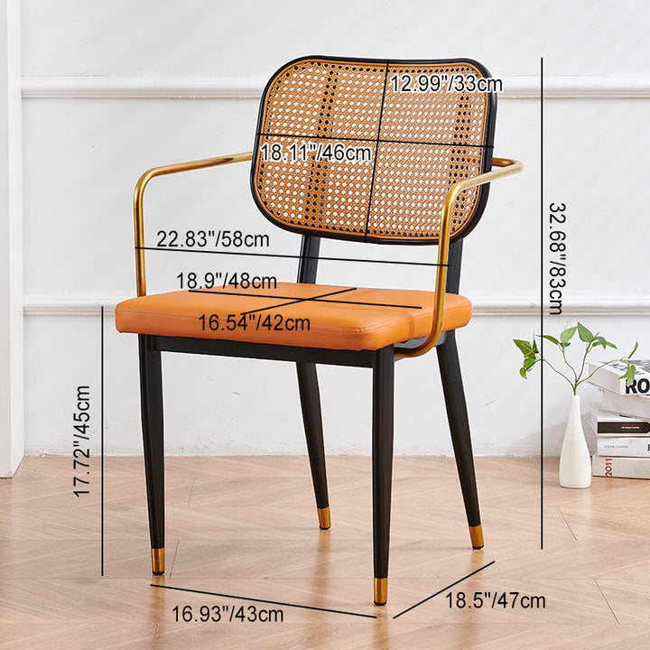 Chaise de salle à manger en cuir PU découpé moderne de luxe avec dossier en métal et rotin en bambou 