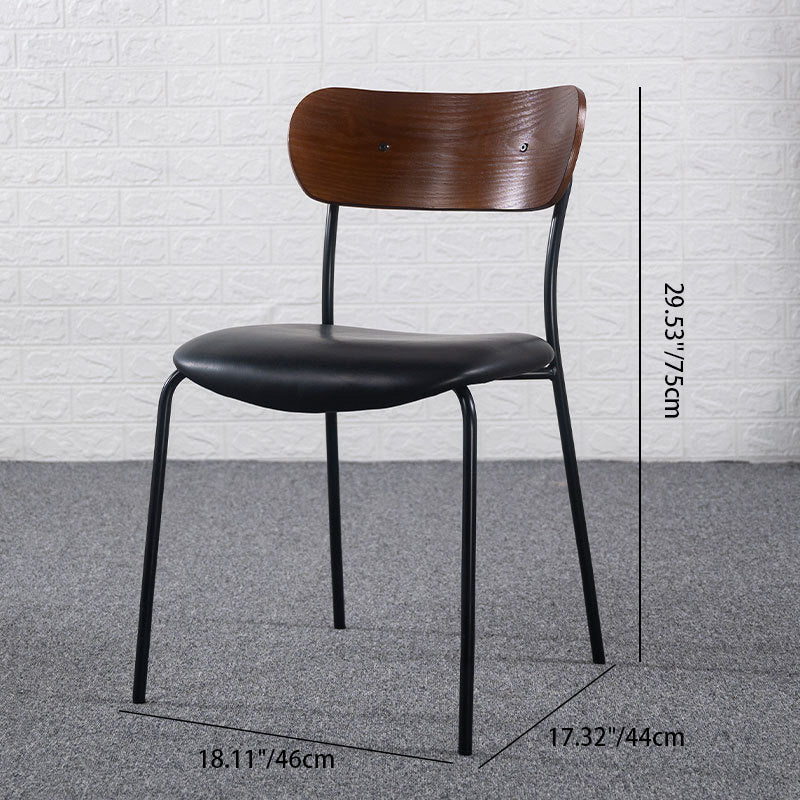 Contemporary Industrial Curved Square PU Leather Iron Dining Chair Backrest Armless For Dining Room